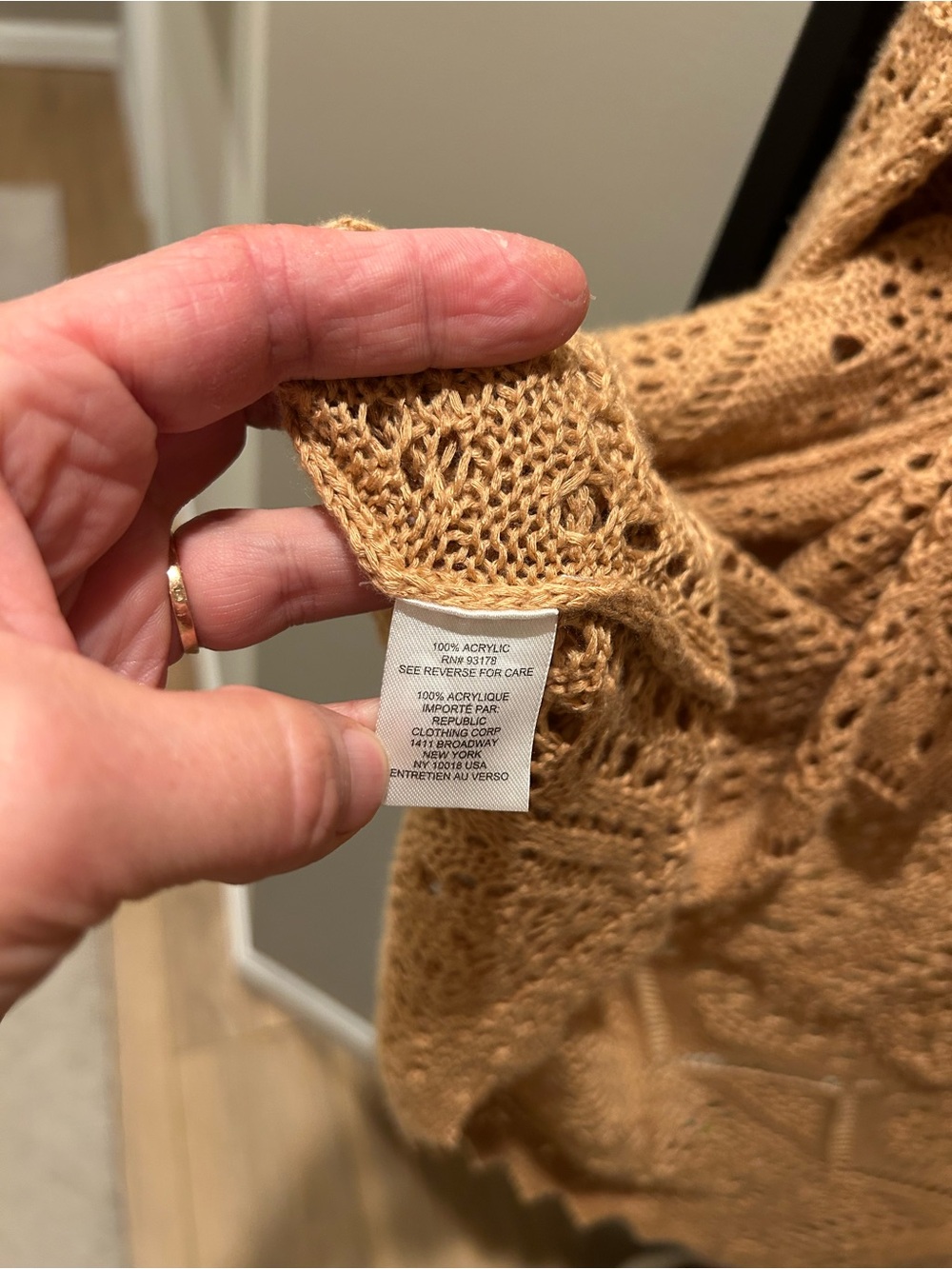 Chelsea & Theodore Tan Open-Front Crochet Cardigan XL Boho Scalloped Hem - Picture 5 of 5